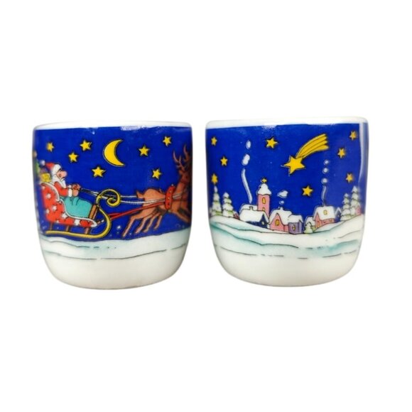 Vintage Miniature Christmas Candle Holders Santa Reindeer Western Germany - Picture 1 of 8